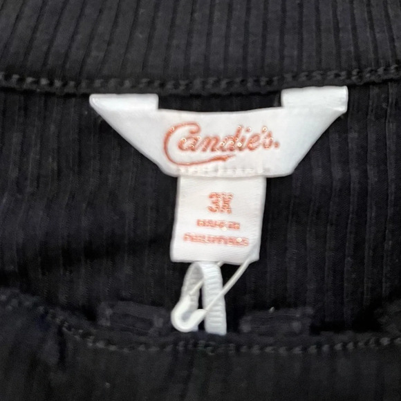 NWT Candies Black Ribbed Cage Neck Ruched Tee Shirt 3X - Picture 4 of 8